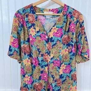 Worthington Vintage Women's 16 Floral Button Down Hippie Blouse Maximailst Art